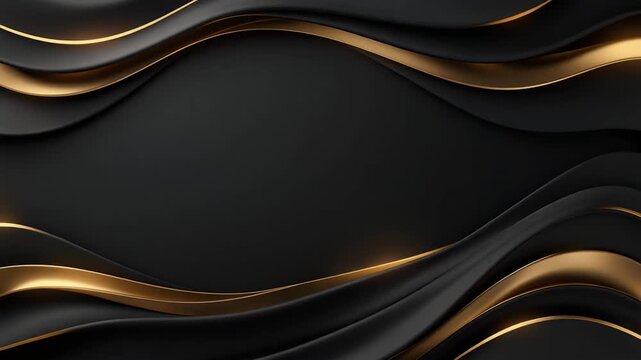 Elegant black and gold abstract wave background with smooth curves and luxury design elements for premium branding and modern presentation use