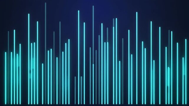 Neon blue sound wave equalizer graphic background symbolizing audio technology and music rhythm