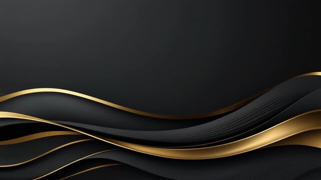 Elegant black and gold abstract wave background with smooth flowing lines for luxury design