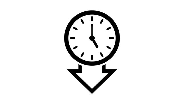 Clock face icon with downward pointing arrow symbol.