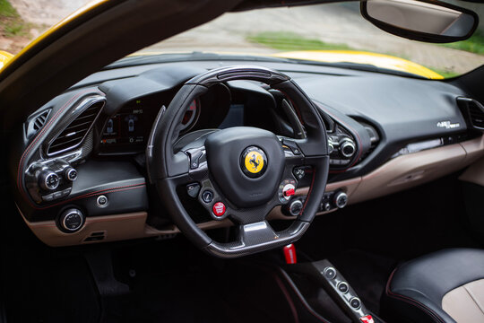 Ferrari 488 Spider Supercar Interior Cockpit Steering Wheel View