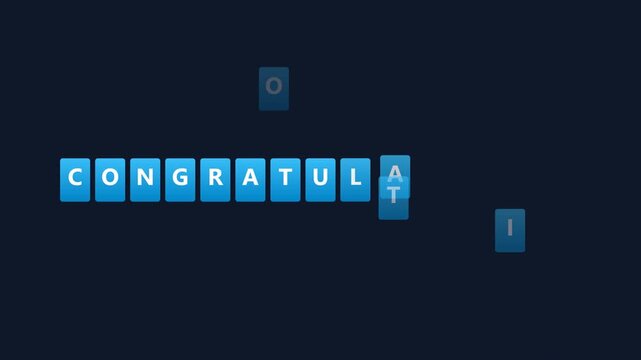 Congratulations Word Animated on Blue Flipping Tiles Against Dark Background for Success Celebration