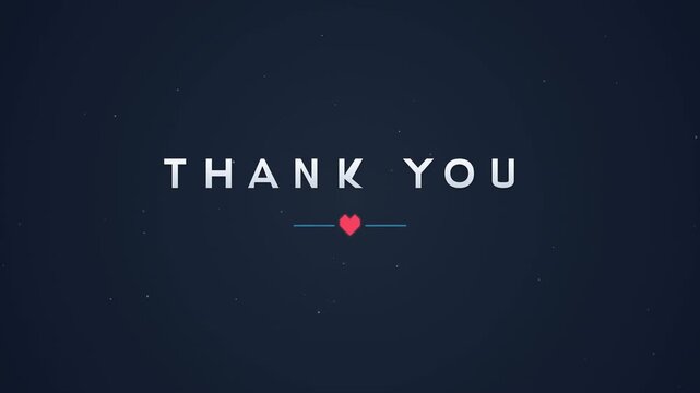 Animated Thank You text with a red heart icon on a dark navy starry background for video endings