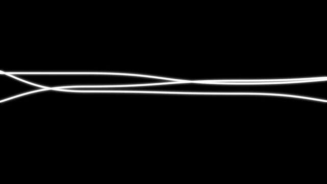 Minimal abstract composition featuring smooth black curved lines flowing and overlapping across a clean white background. Modern line art representing movement, waves, connection, simplicity, and
