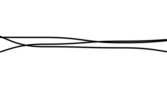 Minimal abstract composition featuring smooth black curved lines flowing and overlapping across a clean white background. Modern line art representing movement, waves, connection, simplicity, and
