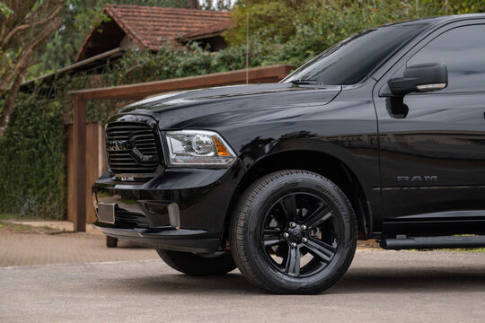 Black RAM 1500 Classic Pickup Truck Front Low Angle Close Up View
