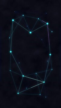 Glowing cyan constellation owl shape glowing star network animation