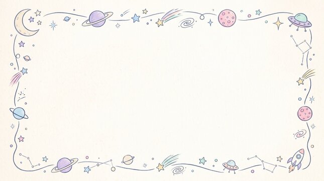 Space Element Frame Border Template with Planets and Rocket