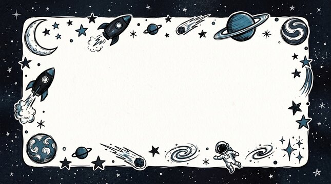 Hand Drawn Outer Space Frame Border Background Template