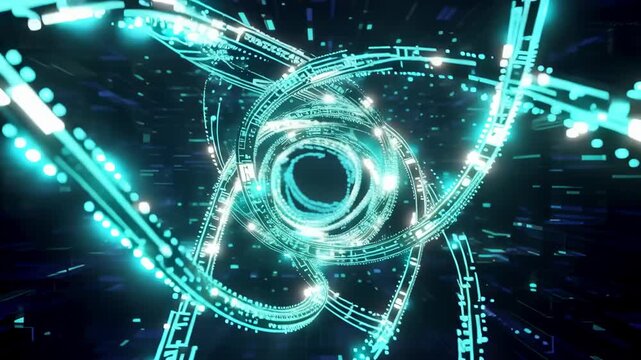 Cyan Cyber Spiraling Light Trails with Neon Illumination