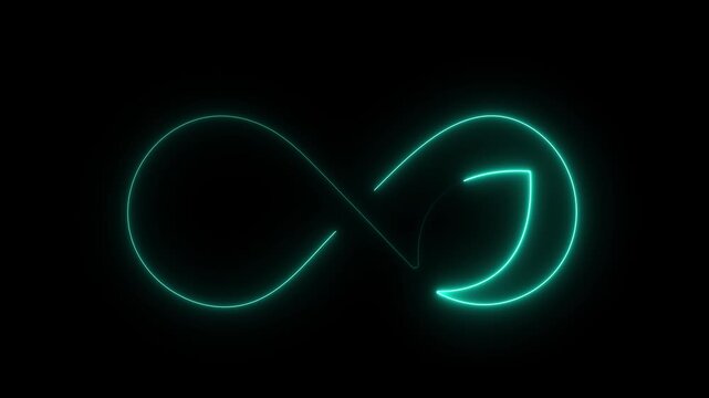 Glowing teal infinity symbol formed by a neon light line on a black background