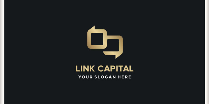 Luxury Gold Connected Square Arrows Link Logo Vector Template for Link Capital, Investment, Finance, Trading, Exchange, Wealth Management, and Corporate Brand.
