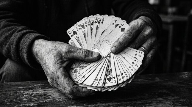 Hands holding spread playing cards