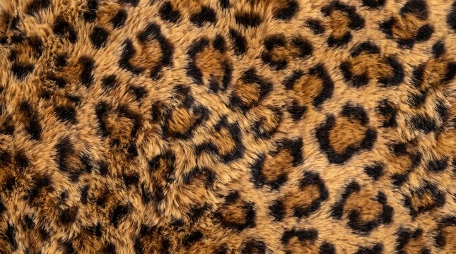 A detailed, close-up view of a luxurious and fluffy leopard print faux fur texture.