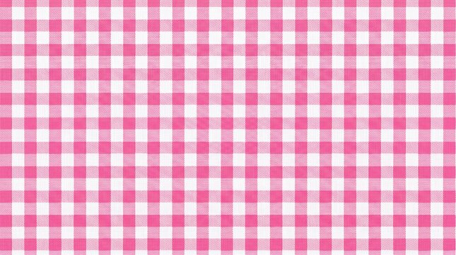 A bright pink and white gingham checked fabric creates a cheerful and classic picnic blanket pattern.