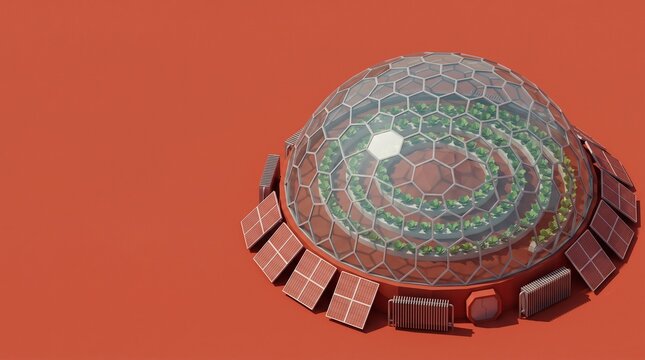 3D isometric low poly martian bioregenerative greenhouse dome habitat