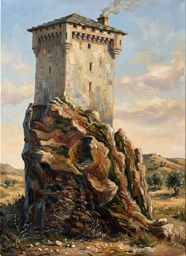 Paesaggio immaginario con torre.