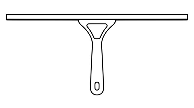 Black outline vector icon of a window squeegee with straight blade and T shaped handle featuring triangular cutout drawn with medium lines in centered frontal composition for daily cleaning chores