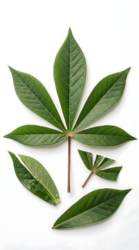 Fresh green cassava leaves isolated on a white background.