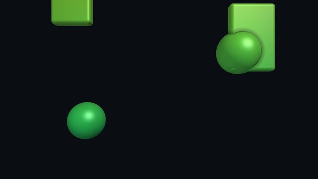 Green 3D Geometric Spheres and Rectangular Blocks Moving Against a