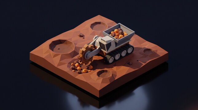 3D dimetric low poly planetary mining autonomous excavator rover tile