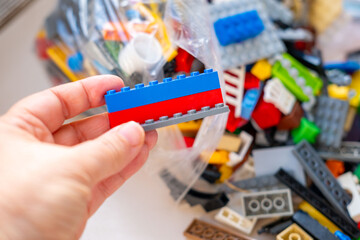 Obraz premium Detailed LEGO bricks plastic blocks toys, Gaming culture and block building hobby, Creative Educational toy game merchandise children play, children's playroom, Childhood play and creativity