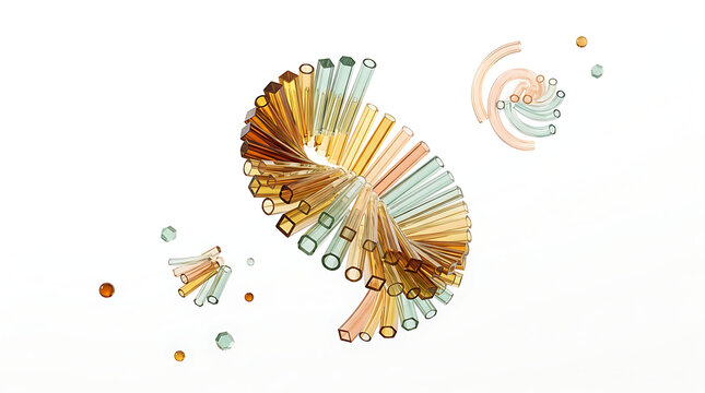 abstract 3D composition of colorful glass tubes arranged in spiral shape Isolated on White