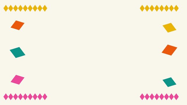Animated colorful geometric diamond shapes border on cream background