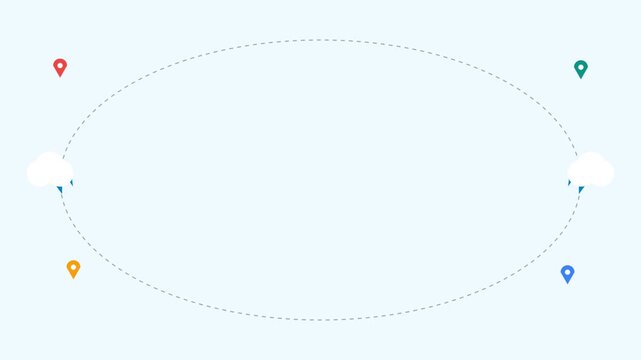 Animation of Airplanes Flying in an Oval Path with Map Pins and Clouds