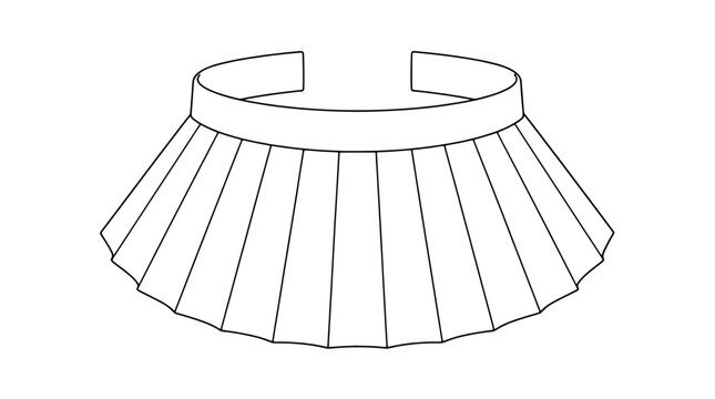 Black outline vector icon of a pleated sun visor with an open circular headband and radiating folded brim drawn with thin precise lines in centered front view showing every pleat detail