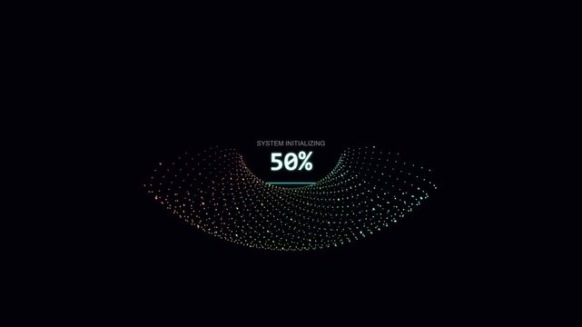 Digital Loading Bar with Percent Progress and Abstract Particle Wave Effect