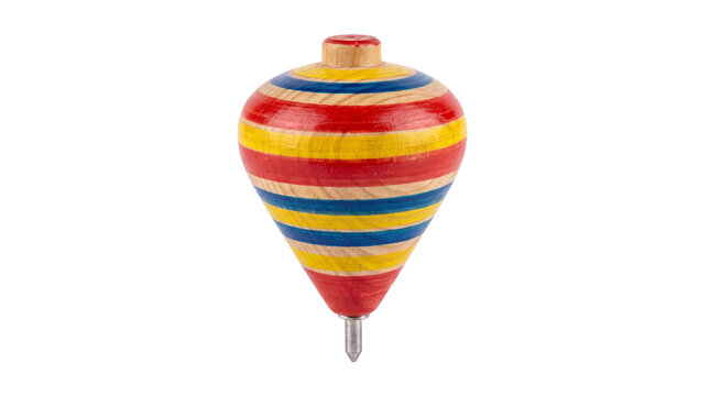 Vintage wooden spinning top, classic colorful painted spinning top toy, nostalgic handmade wooden toy for children play isolated PNG with Transparent Background