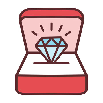 Shining Diamond Ring Box Vector Illustration for Wedding Proposal and Jewellery Concept