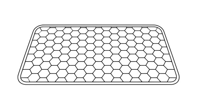 Black outline vector icon of a rectangular dish mat with rounded corners outer border and honeycomb cell weave pattern drawn with thin lines in top down view highlighting absorbent kitchen function