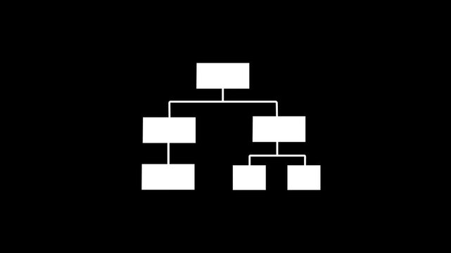 Animated Hierarchy Flowchart Organization Chart Node Structure Motion Graphic Loop for Corporate Business Process Management Isolated on Dark Black Background