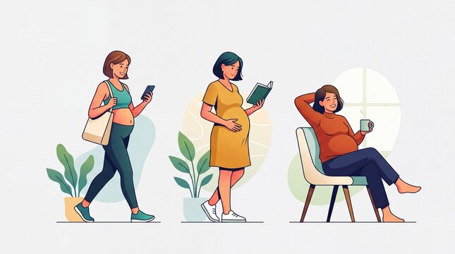 Modern Vector Illustration of Pregnancy Stages and Trimesters