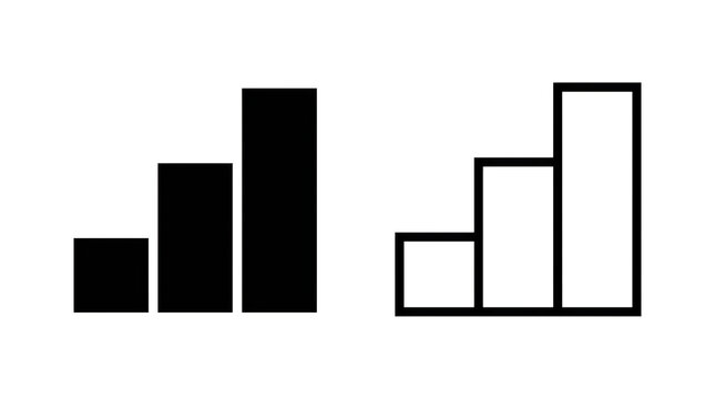 Black and white increasing step bar chart icons