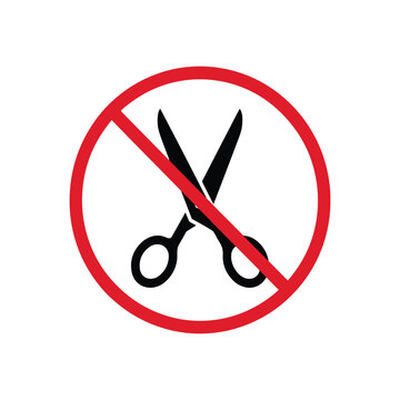 Red prohibition sign with scissors icon indicating no cutting allowed.
