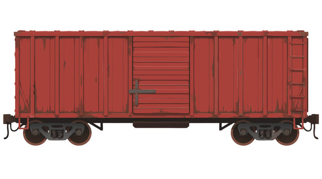 Weathered Red Freight Train Boxcar with Metal Coupling, Rustic Railway Wagon Vector Illustration Flat Color Design - professional high resolution commercial stock detailed commercial stock imagery