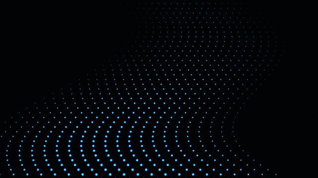 Futuristic blue dot matrix flowing in abstract digital space creating a dynamic wave background