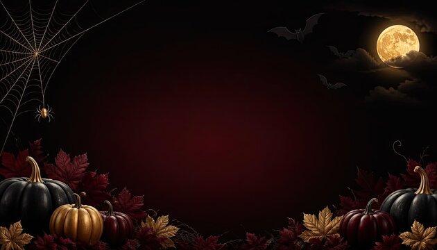 Spooky dark background featuring a festive halloween theme with pumpkins and full moon