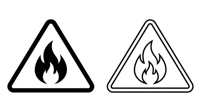 Flammable warning triangle icons with fire symbol