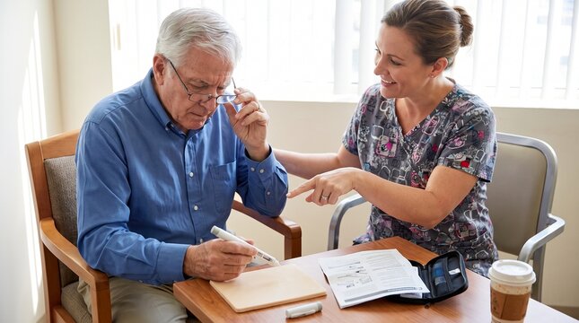 Endocrinology: Nurse teaches older adult to use GLP-1 injection pen