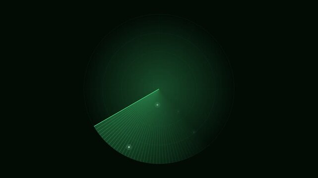 Radar scope with rotating sweep. Seamless looping 4K animation of a radar scope with a rotating sweep and contacts.