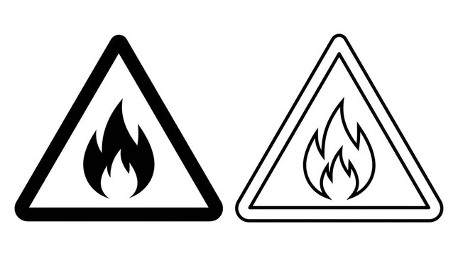 Flammable warning triangle icons set