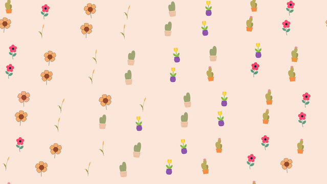Pattern of simple flowers and cacti