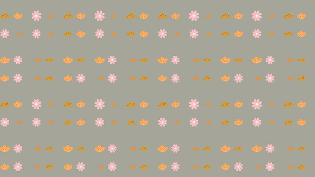 Repeating pattern of stylized flowers and abstract shapes