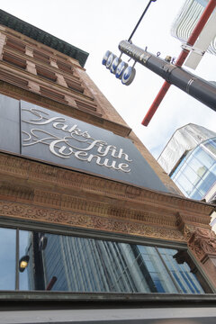 ghost sign of Saks Fifth Avenue, Toronto flagship, inside historic Simpson's department store, designed by Edmund Burke (1896), 176 Yonge St