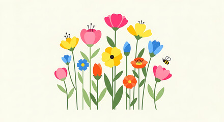 Obraz premium Colorful Wildflowers and Honeybee Vector Illustration