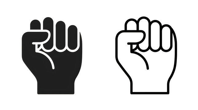 Two hand gestures fist and peace sign icons